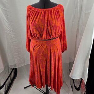 630-36 Torrid 2 pc SET Handkerchief Maxi Skirt + top Floral Orange Size 2 18/20